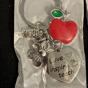 Red Apple, Silver Owl Charm Keychain